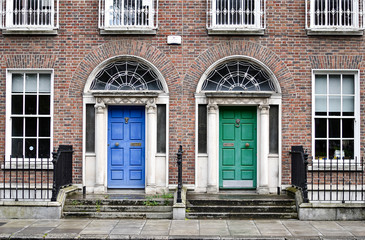 Fototapeta na wymiar Colorful georgian doors in Dublin City, Ireland. 