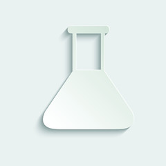  test tube icon. chemical device symbol. paper icon  with shadow 