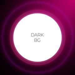 Dark purple round abstract design with neon light and space for text. Night vector illustration.