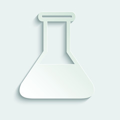 test tube icon. chemical device symbol. paper icon  with shadow 