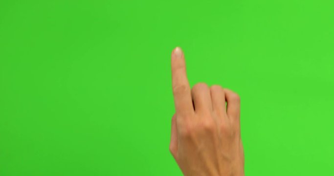 Female hand touch gestures on green screen