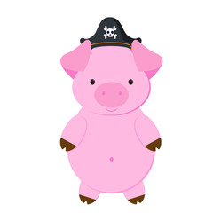 Pig pirate, cartoon, vector illustration