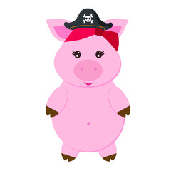 Pig pirate, cartoon, vector illustration