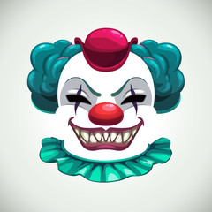 Scary circus concept. Creepy clown mask. Vector angry face elements