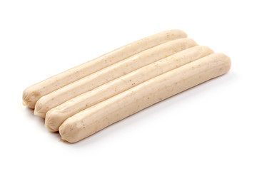 Fresh chicken sausages for barbeque or grill, isolated on white background