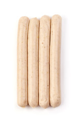 German White Thin sausages for barbeque or grill, isolated on white background