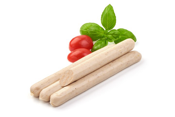 Fresh chicken sausages for barbeque or grill, isolated on white background