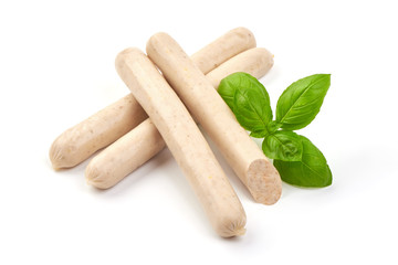 German White Thin sausages for barbeque or grill, isolated on white background