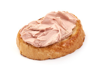 Chicken liver pate sandwich, isolated on white background
