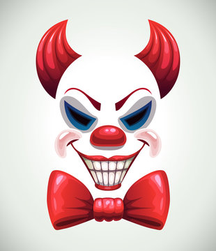 Creepy clown mask. Vector angry Joker face elements