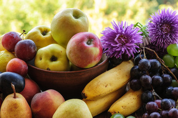 ripe fruits and flowers