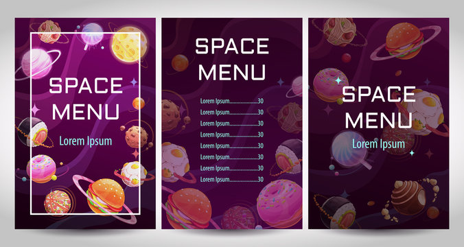 Space menu concept. Vector food templates set.
