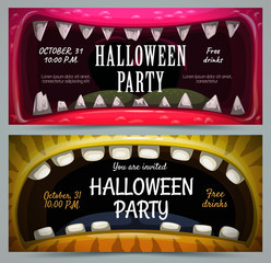 Creepy Halloween party banners. Scary jaws background. © lilu330