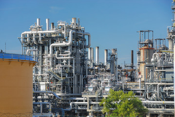 Pipelines, tanks and cooling towers of an oil refinery