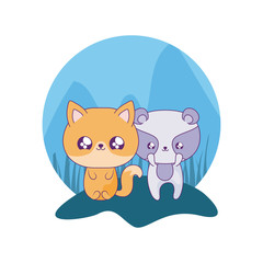 cute raccoon with fox baby animals kawaii