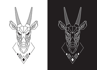 Goat face linear illustration. Saola head design.