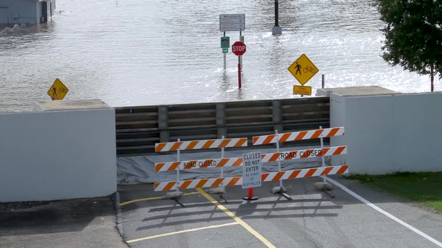 Road Closed Barriers at Arkansas River Flood Wall, June 2019