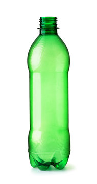 Front view of empty PET plastic green bottle