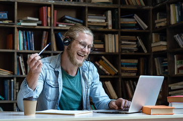 student in library