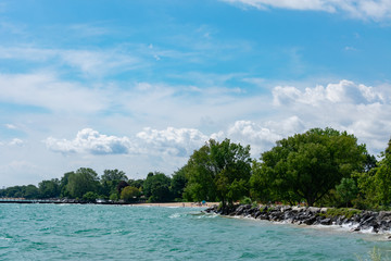 Rocky Shoreline off Lake Michigan in Evanston Illinois during the Summer