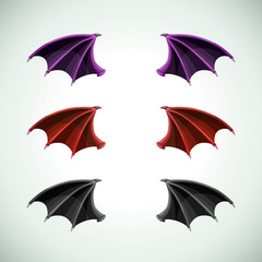 Demons wings set. Halloween decor, vector icons.