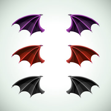 Demons wings set. Halloween decor, vector icons.