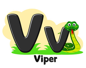Alphabet snake Viper, letter Vv on a white. Preschool education.
