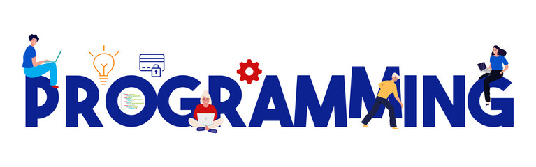 Programming code abstract screen of software developer. Computer script team working. Vector illustration