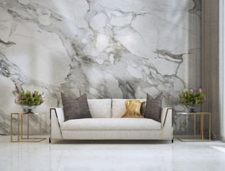 Modern luxury living roon interor design and marble wall background / 3D rendering