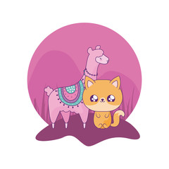 cute fox with alpaca baby animals kawaii