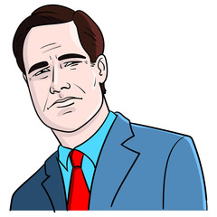 Business man in suit and red tie looking cool to the side.