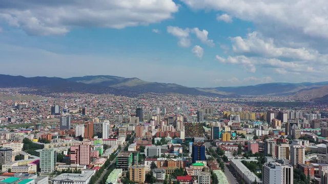 Aerial view of center of Ulaanbaatar city, capital of Mongolia, 4k