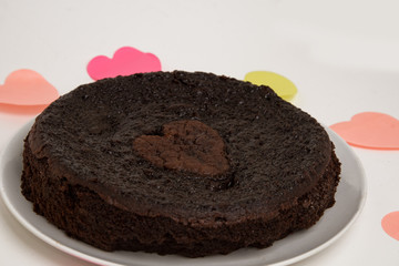 Chocolate heart shaped cake made at home
