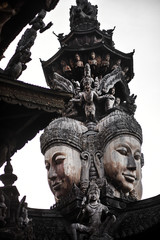 god goddess wood sculpture statue, exterior architecture, Sanctuary of Truth, Thailand