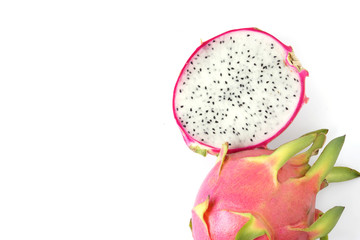 Dragon fruit full and half fruits isolated on white background