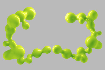 Abstract three-dimensional dark background with flying green liquid drops 3D illustration of 3D rendering