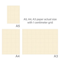 Yellow A4 and A3 Paper actual size with grey grid that have bold and thin line every 1 centimeter