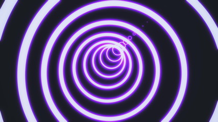 motion in neon circle tunnel consisting of bright purple color lines on black background, 3d rendering 4K video
