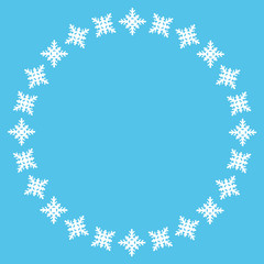 Naklejka na ściany i meble Beautiful winter round frame made of snowflakes on blue. Christmas vector background. EPS10