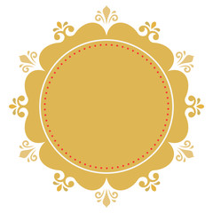 Floral vector round golden pattern with red dots. Abstract oriental ornament. Vintage classic pattern