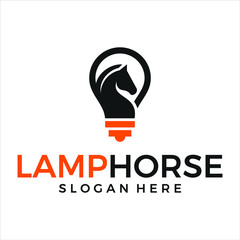 lamp + horse logo design vector