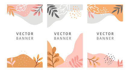 Abstract floral vector modern stories background. Hand-drawn leaves template.