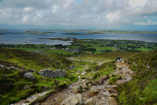 Earth, sea and sky view from Croagh Patrick, Mayo, Ireland
