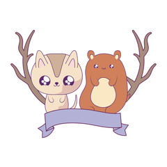 cute cat with bear baby animals kawaii