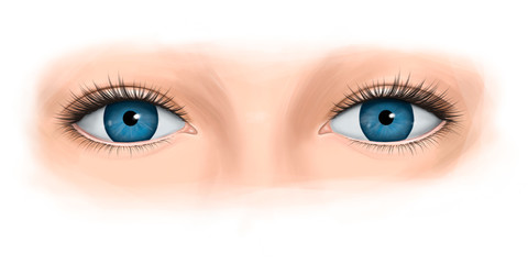 Blue eyes of a woman with long eyelashes. Fashion illustration.