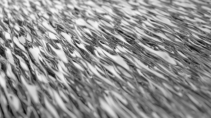 Silver background. Aluminum surface. Ornate modern chrome shape