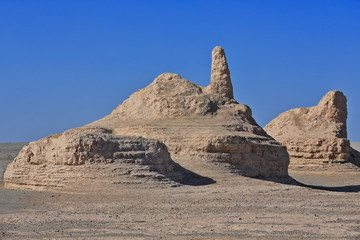 Group of ruined Buddhist stupas-shrines-temples. Ancient town of Miran-Ruoqiang county-Xinjiang-China-0462