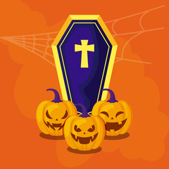 halloween pumpkins with coffin traditional