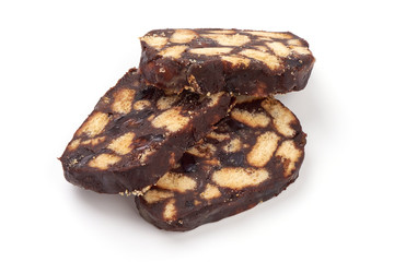 Sweet biscuit chocolate salami, isolated on white background