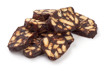 Chocolate Salami with Biscuits, isolated on white background